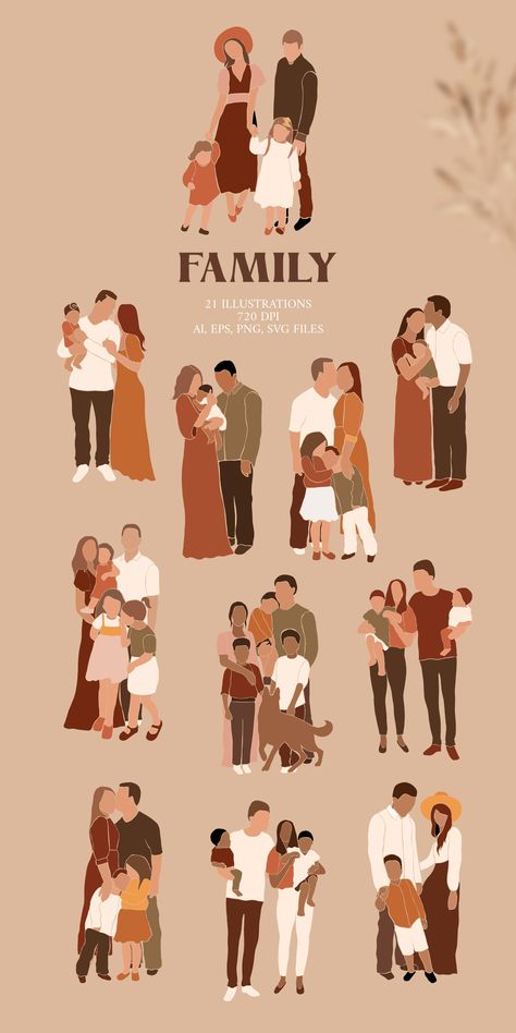 Happy Family Aesthetic Drawing, Family Illustration Art Drawings, Family Aesthetic Art, Illustration Art Family, Family Photo Drawing, Happy Family Aesthetic, Family Illustration Art, Family Digital Art, Family Drawing Illustration