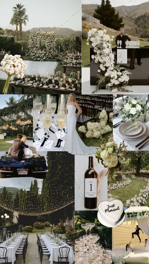 Casa Blanca Wedding Theme, Black And White Wedding Venue Ideas, Sleek Wedding Aesthetic, Minimalist Wedding Details, Courtyard Garden Wedding, Wedding Inspo Timeless, Engagement Party Mood Board, Timeless Old Money Wedding, Classic And Formal Wedding Theme