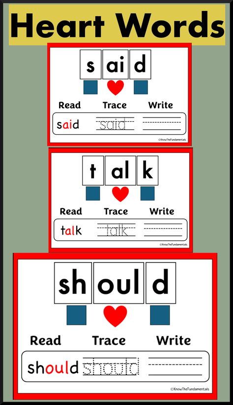 heartwords Reading 1st Grade, Irregular Words, High Frequency Word List, Science Literacy, Spelling Practice, Spelling Patterns, Orton Gillingham, Science Of Reading, Heart Words