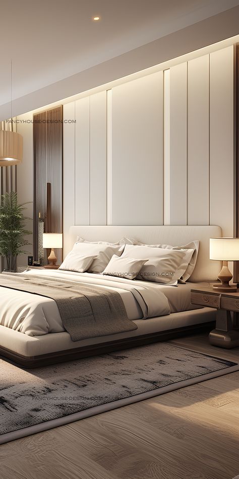 Bedroom Backdrop Ideas, Back Panel Design Bedrooms, Wall Panel Design Bedrooms, Modern Luxury Bedroom White, White Aesthetic Bedroom Ideas, Bedroom Interior Design Luxury Master Suite, Luxurious Bedrooms Master Modern, Luxury Bedroom Design Master Suite, Modern Classic Bedroom