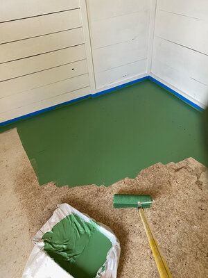 Garden Shed Makeover -Take 3! Shed Steps Ideas, She Shed Flooring Ideas, Shed Makeover Interior, Garden Shed Makeover, Shed Exterior Ideas, Painted Garden Sheds, She Shed Interior, Garden Shed Interiors, Painted Shed