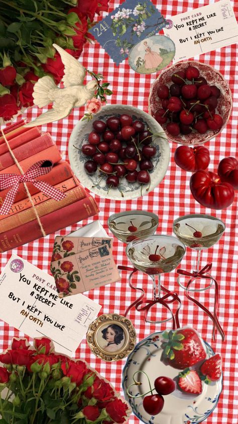 Picnic Red Aesthetic, Red Picnic Aesthetic, Picnic Collage, Summer Picnic Aesthetic, Anniversary Picnic, Red Picnic, My Birthday Ideas, Rush Themes, Picnic Theme