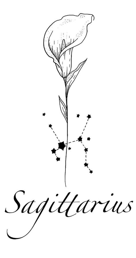 Saggitarius Drawing Ideas, Sagittarius Flower Tattoo Birth Month, Sagittarius Tattoo Flower, Aesthetic Sagittarius Tattoo, Saggitarius Flowers, Sagittarius Flower Tattoo, Zodiac Flower Tattoo Sagittarius, Sagittarius Sketch, Sagittarius Floral Tattoo