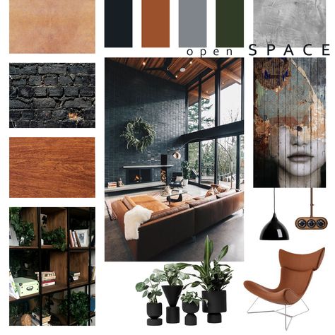 Modern Industrial Mood Board Interior Design, Industrial Interiors Living Room, Industrial Office Mood Board, Interior Design Office Mood Board, Industrial Design Office Interior, Modern Industrial Mood Board, Cozy Industrial Apartment, Industrial Office Color Palette, Urban Style Interior Design