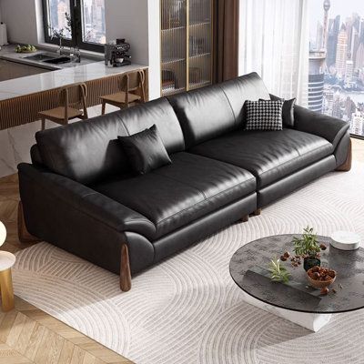 Black leather sofa living room decor