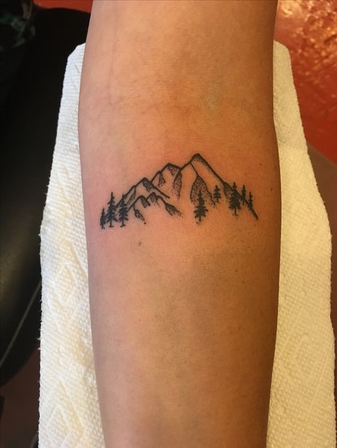 Little mountains tattoo  #boulderinn Alpine Mountain Tattoo, Small Mountain Tattoos For Women Forearm, Tattoo Daughter, Moutain Tattoos, Sister Tats, Berg Tattoo, Small Mountain Tattoo, Outdoor Tattoo, Camping Tattoo