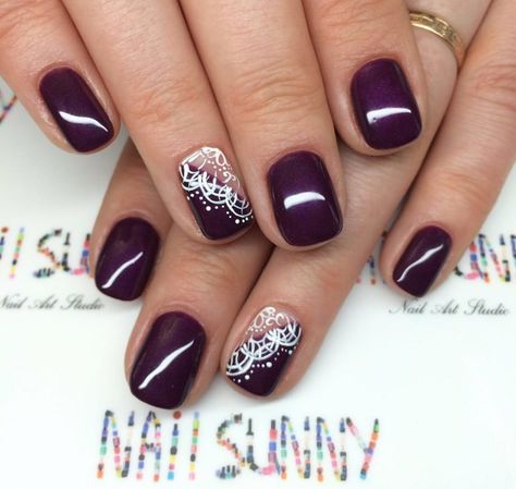 Eggplant color Purple Wedding Nails, Fall Wedding Nails, Plum Nails, Violet Nails, Purple Nail Art, Beige Nails, Eggplant Color, Nails Prom, Wedding Nails For Bride