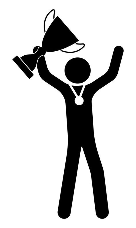 Stick figure, man holds prize, sports cup for participation in sports competitions. Award to winner of tournament. Vector Sports Day Poster, Business Man Photography, Positive Quotes Encouragement, Participation Award, Self Defense Tools, Stick Man, Sports Awards, Sport Icon, Brown Hairstyles