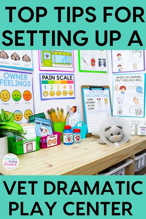 Are you wanting to set up a vet center for dramatic play in your elementary classroom? This blog post gives you everything you need on how to set up a dramatic play area. I give you everything you need from a materials list and printable resources to prepping writing materials and how to organize classroom supplies for your vet clinic dramatic play activity. Use these classroom tips to set up a dramatic play center and see your students' imagination skills take over with pretend play. Vet Dramatic Play, Vet Clinic Dramatic Play, Clinic Dramatic Play, Pet Study, Dramatic Play Activities, Dramatic Play Center, Purposeful Play, Animal Clinic, Dramatic Play Preschool