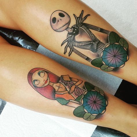 Jack And Sally Tattoos, Jack And Sally Tattoo, Sally Tattoo, Disney Couple Tattoos, Jack Skellington Tattoo, Couple Tat, Tim Burton Tattoo, Cupcake Tattoos, Jack Y Sally