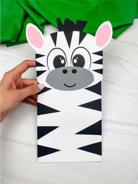 Zebra Paper Bag Puppet, Zebra Crafts Preschool, Zebra Crafts For Kids, Paper Bag Puppets Printable Free, Paper Bag Animals, Wild Animals Crafts For Kids, Zebra Puppet, Bag From Paper, Zebra Craft