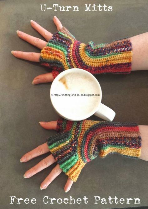 Free Pattern U-Turn Mitts – Crochet Fingerless Mittens Pattern, Crochet Hand Warmers, Crochet Mitts, Crochet Wrist Warmers, Fingerless Gloves Crochet Pattern, Crochet Gloves Pattern, Mode Crochet, Gloves Pattern, U Turn