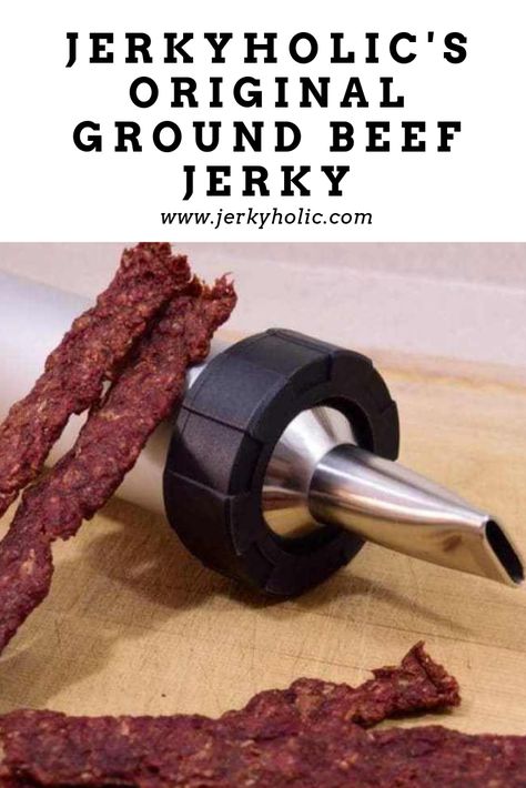 This original ground beef jerky recipe is rich and flavorful as well as easy and quick to make! No marinating required. Everyone will love these meaty protein snacks. #jerky #beefjerky #groundbeefjerky #homemadejerky #jerkyrecipe #snacks #healthysnacks #protein #highprotein Smoker Jerky Recipes, Beef Jerky Seasoning, Ground Beef Jerky Recipe, Ground Beef Jerky, Beef Jerky Dehydrator, Beef Jerky Recipe Dehydrator, Homemade Beef Jerky Recipe, Jerky Recipes Dehydrator, Deer Jerky Recipe