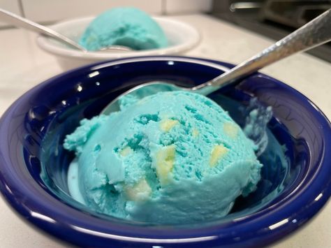 Blue Moon Ice Cream, Ice Cream Bar Recipe, Ice Cream Aesthetic, Raspberry Extract, Ice Cream Containers, Ice Cream Base, Blue Food Coloring, Cream Aesthetic, Frozen Pineapple