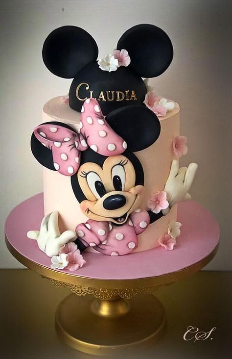 Minnie - cake by Cristina - CakesDecor Mickey Mouse Torte, Mini Mouse Birthday Cake, Mickey And Minnie Cake, Mickey Mouse Birthday Cake, Minnie Mouse Birthday Party Decorations, Bolo Mickey, Gateau Baby Shower, Minnie Mouse Birthday Cakes