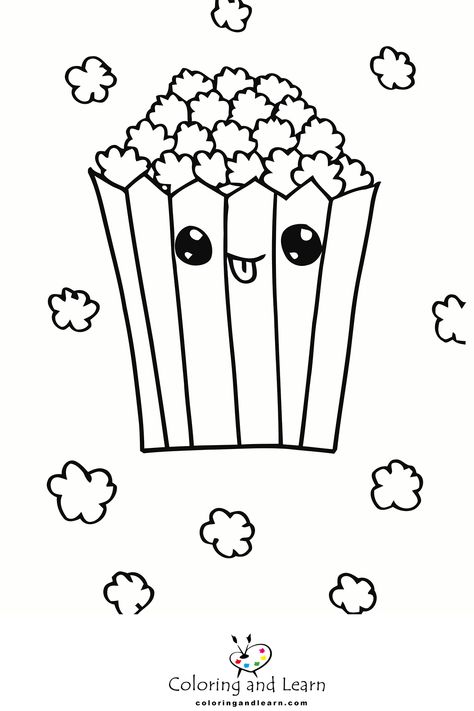 Popcorn Coloring Page Free Printable, Popcorn Coloring Page, Popcorn Drawing, Popcorn Aesthetic, Corn Drawing, Coloring Pages Easter, Popcorn Day, Colored Popcorn, Food Coloring Pages