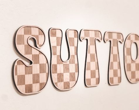 scootandlou - Etsy Retro Name Sign, Girls Checkered Bedroom, Checkered Theme Nursery, Retro Toddler Boy Room, Retro Boys Nursery, Shared Brothers Room, Checker Nursery, Checkered Baby Nursery, Checkered Boy Nursery