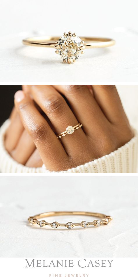 Dainty Wedding Band With Engagement Ring, Small Dainty Ring, Promise Ring And Engagement Ring Set, Ring Stack Diamond, Gold And White Gold Wedding Ring Set, Minimalistic Rings Engagement, Petite Wedding Rings, Wedding Ring With Solitaire Engagement, Dainty Gold Rings Engagement