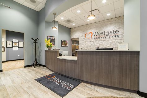 Westgate Dental Care | Reception & Waiting Area | Design Ergonomics Inc. | Dental Office Design Dental Office Design Receptions, Waiting Area Design, Waiting Room Decor, Reception Waiting Area, Chiropractic Office Design, Front Desk Design, Doctor Office Design, Office Reception Design, Waiting Room Design