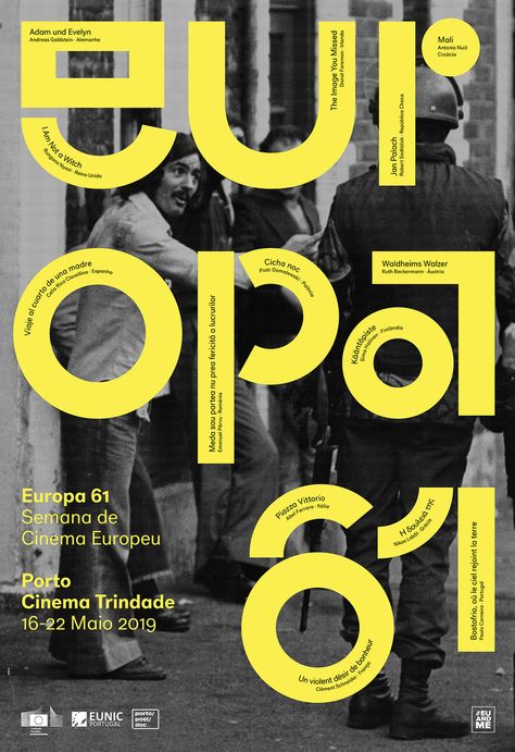 “europa 61 –  european film festival” by studio dobra / portugal, 2019 / digital print, 1750 x 1200 mm Film Festival Poster, Mises En Page Design Graphique, Poster Inspiration, Graphic Posters, 타이포그래피 포스터 디자인, Event Poster Design, Festival Poster, Plakat Design, Typography Poster Design