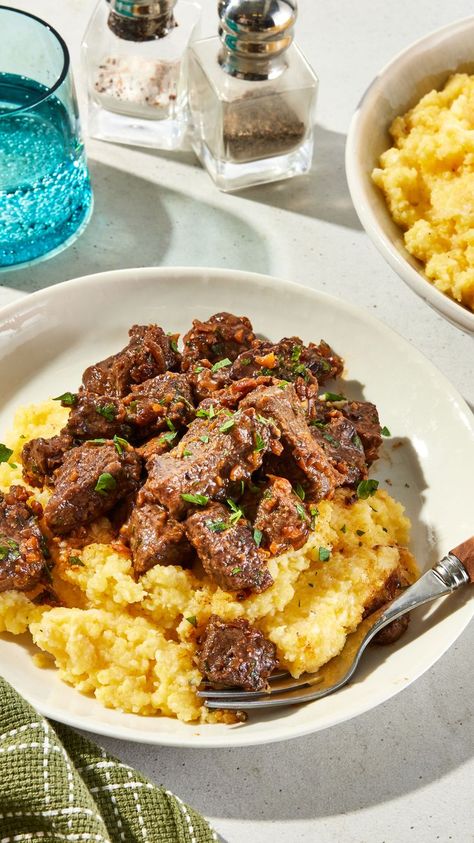 Garlic Butter Steak Bites Butter Steak Bites And Potatoes, Easy Garlic Butter, Garlic Butter Steak Bites, Butter Steak Bites, Southern Living Recipes, Salt Recipes, Breakfast Party Foods, Over Mashed Potatoes, Beef Dinners