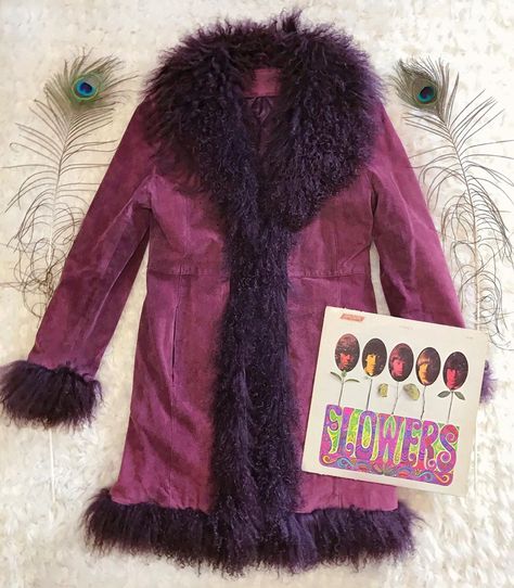 Vintage Afghan Coat, Purple Fur Jacket, Fur Trim Coat Outfit, 70s Fur Coat, Purple Coat Outfit, Purple Jacket Outfit, Purple Fur Coat, Miracle Eye, 70s Jacket