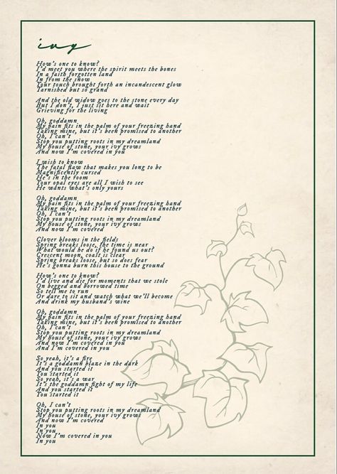 Ivy Taylor Swift, Folklore Lyrics, Evermore Lyrics, Opal Eyes, Lyrics Poster, Taylor Lyrics, Taylor Swift Posters, Book Wall, Lyric Poster