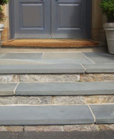 Columns Ideas, Front Porch Stone Steps, Exterior House Ideas, Bluestone Steps, Front Porch Stairs, Front Porch Stone, Patio Stairs, Stone Porches, Front Door Steps