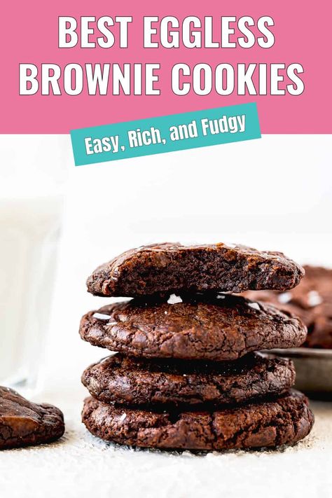 These Eggless Brownie Cookies are incredibly rich, chocolatey, and fudgy. If you’re a fan of chocolate, you’ll be in heaven with each bite. The combination of a slightly crisp exterior with a soft, fudgy center is unbeatable. You won’t miss the eggs at all because the texture is perfect. With simple ingredients you likely already have in your pantry, these cookies are a breeze to make. Brownie Recipes No Eggs, Baking With No Eggs, Eggless Brownie Cookies, Eggless Cookies Recipes Videos, Cookies Recipes Eggless, Eggless Cookies Recipes, Eggless Chocolate Cookies, Cookie Recipes Without Eggs, Egg Free Dessert Recipes