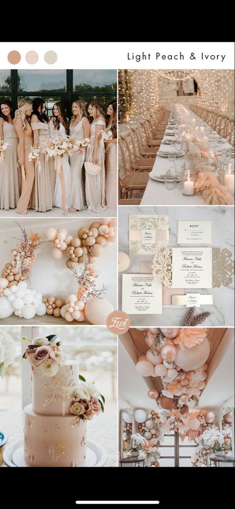 Light Peach And Ivory Wedding, Neutral Wedding Colors Champagne, Champagne Wedding Colors Scheme, Peach And Ivory Wedding, Ivory Wedding Theme, Ivory Wedding Decor, Champagne Wedding Themes, Peach Wedding Theme, Peach Wedding Decorations