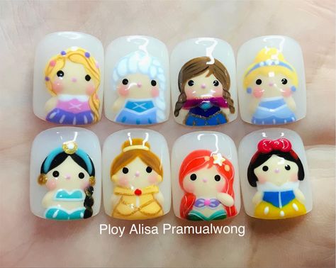 Cute Character Nail Art, Princess Disney Nails, Disney Princess Nail Art, Princess Nail Art, Disney Princess Nails, Neutral Nail Art, Disney Inspired Nails, Craft Work For Kids, Band Nails