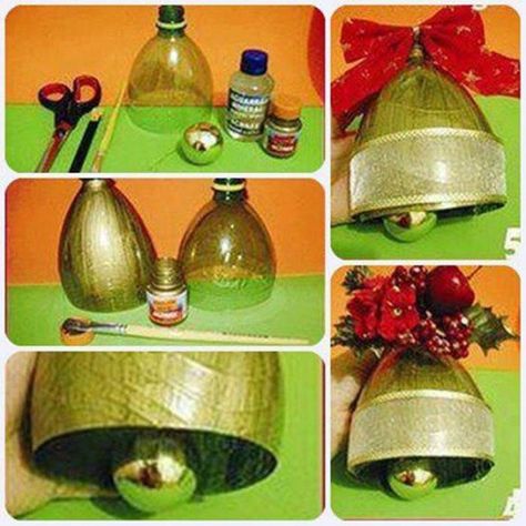 Diy Plastic Bottle, Plastic Bottle Crafts, Navidad Diy, Navidad Christmas, Christmas Deco, Homemade Christmas, Xmas Crafts, Christmas Bells, Christmas Crafts Diy