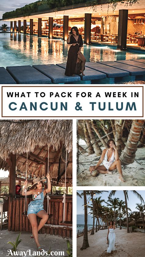 Get a complete Mexico packing list for a week in Tulum and Cancun so you'll know exactly what to pack for Tulum and what to pack for Cancun. Keep this Tulum packing list and Cancun packing list for future trips to help you make sure you know what to pack for a week in Mexico. | mexico packing list cancun | mexico packing list tulum | packing list for tulum mexico | packing list for cancun mexico | tulum packing guide | cancun packing guide | what to wear in tulum | what to wear in cancun Mexico Vacation Outfits Cancun Fashion, 2 Weeks In Mexico Packing, Cancun 2023 Outfits, Tulum Going Out Outfits, Tulum Style Outfits, 4 Days In Mexico Packing, Honeymoon In Mexico Outfits, Honeymoon Mexico Outfits, 2 Week Vacation Packing List Mexico