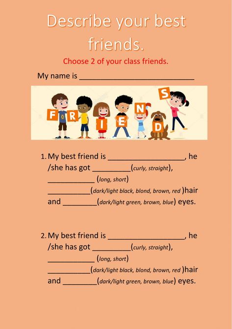 your best friend worksheet About My Friend Worksheet, My Best Friend Worksheet, Friends Worksheet, Family Worksheet, Friend Activities, Speak English, Afterschool Activities, Teacher Teacher, English Book