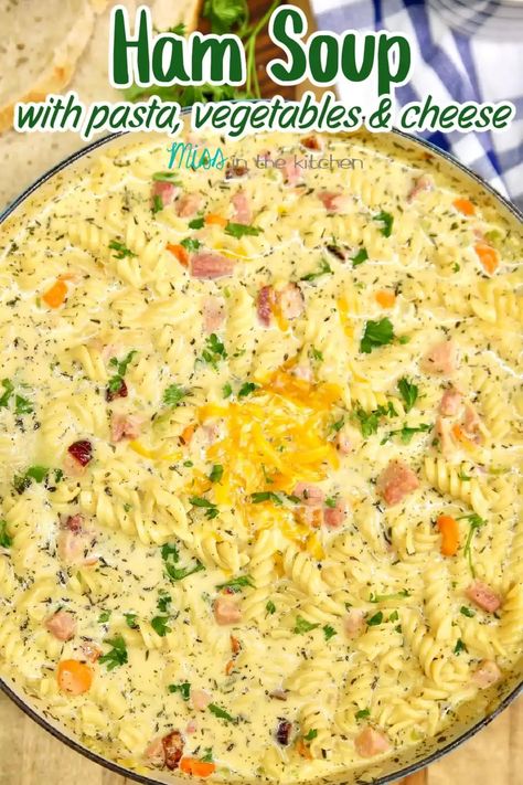 Ham Veggie Soup, Ham And Pasta Soup Recipes, Ham And Rice Soup Recipes, Ham Dumplings Recipe, Ham Noodle Soup, Soup With Ham In It, Easy Ham Recipes Quick, Ham And Noodle Soup, Recipes With Ham Chunks