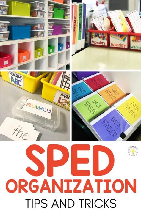 Need cheap storage ideas for organizing all the things in your special education classroom? Learn how to be a more organized teacher with these tips and tricks! These classroom organization ideas will help you keep your workboxes, data, file folders, centers, and supplies organized! Teacher File Organization Ideas, Sped Prek Classroom, Slc Classroom Ideas, Resource Classroom Ideas, Special Education Supplies, Learning Support Teacher, Special Ed Teacher Organization, Elementary Resource Classroom Setup, Classroom Partition Ideas