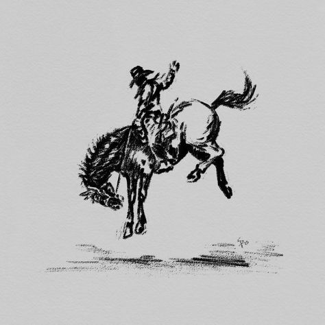 Cowboy In La Tattoo, Black Cowboy Tattoo, Small Bucking Horse Tattoo, Bucking Cowboy Tattoo, Bronc Rider Drawing, Lone Cowboy Tattoo, Bronc Riding Tattoos, Cowboy Art Tattoo, Bucking Bronc Tattoo