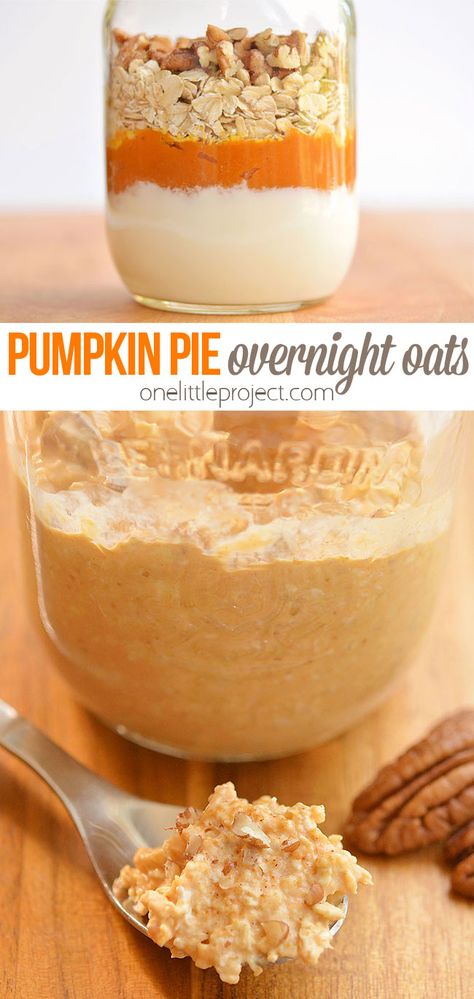 This pumpkin pie overnight oats recipe tastes SO GOOD! It has yummy fall flavours and is so hearty and comforting! It's a delicious, healthy and quick breakfast idea and a great way to save time in the morning! Such a great make ahead breakfast recipe! Recipe For Pumpkin Pie, Pumpkin Pie Overnight Oats, Breakfast Overnight, Pumpkin Breakfast Recipes, Pumpkin Overnight Oats, Breakfast Oats Overnight, Pumpkin Breakfast, Oat Recipes Healthy, Dessert For Breakfast