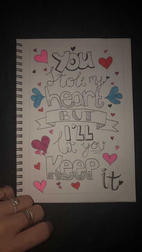 you stole my heart but i’ll let you keep it |   couple tattoos v Things I Love Drawing, Pics To Draw For Your Boyfriend, Cute I Love You Drawings For Him, Love Letters To Your Boyfriend In Jail, Posters To Make For Your Boyfriend, Things To Draw For Anniversary, Couple Ideas Drawing, Tattoo Ideas For Your Boyfriend, Cute Prison Letter Ideas