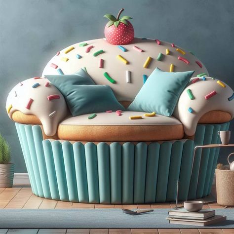 Cup Cake-Shaped Sofa Chair Funky Dining Room, Ice Cream Chairs, Funky Sofa, Random Furniture, Quirky Apartment, Funky Living Room, Funky Bathroom, Funky Bedroom, Bold Living Room