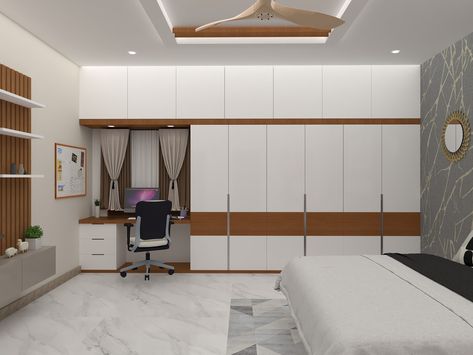 Wardrobe With Loft Design Bedroom, Walldrop Design Bedroom, Wardrobe With Loft, Bedroom Planning, Sliding Bed, Wardrobe Laminate, Cupboards Design, Office Counter Design, Latest Cupboard Designs