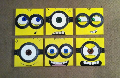 Minions Minion Acrylic Painting, Easy Minion Painting On Canvas, Min Canvas Paintings, Minion Canvas Paintings, Minion Painting Easy, Minion Art Paintings, Minion Painting On Canvas, Painting Ideas Minions, Minion Crafts