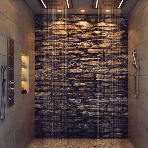 Drømme Bad, Shower Area, Dream Shower, Luxury Shower, Rustic Bathrooms, 아파트 인테리어, Modern Mansion, Stone Walls, Bathroom Design Luxury