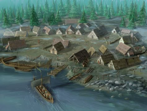 http://ollytyler.blogspot.com/2011/06/viking-settlement-pt2-painting.html Village Concept Art, Viking Settlement, Casa Viking, Viking Pirate, Viking House, Viking Village, Village Map, Viking Life, Viking Culture