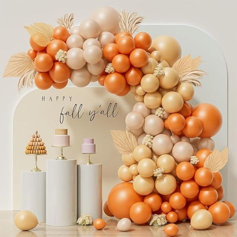 Amazon.com: YJDFWAUT 138pcs Orange Balloon Garland Arch Kit, Burnt Orange Cream Peach Apricot Balloons for Fall Birthday Pumpkin Baby Shower Gender Reveal Bridal Shower Thanksgiving Friendsgiving Party : Home & Kitchen Orange And Gold Balloon Arch, Burnt Orange Decor Ideas, Peaches And Cream Birthday Party, Autumn Theme Birthday Party, Fall Birthday Themes For Women, Orange Balloon Decorations, Orange Decorations Party, Orange Birthday Theme, Thanksgiving Photo Backdrop