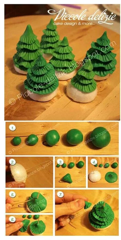 Christmas tree Polymer Clay Tree Sculpture, Fondant Christmas Tree, Christmas Clay Crafts, Fondant Tree, Polymer Clay Christmas Tree, Christmas Tree Clay, Jul Kaka, Tree Clay, Clay Christmas Tree