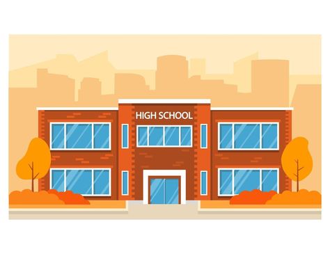 Autumn high school building.Education background.Vector flat illustration. School Illustration Building, High School Illustration, High School Building, Education Background, Family Decals, School Illustration, Building Drawing, Building Illustration, School Playground