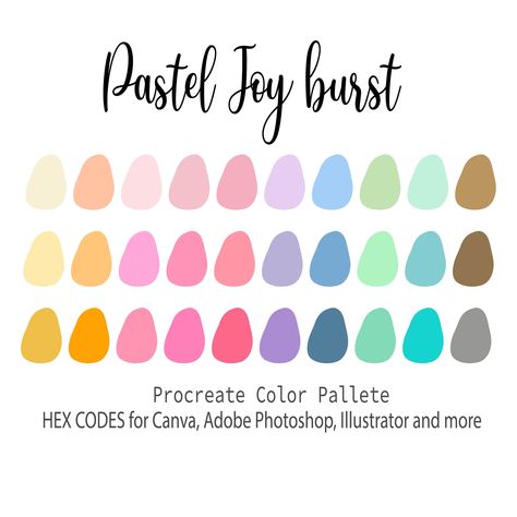 Pastel Joy burst, Procreate Color Palette, HEX Codes, Procreate Swatches, Color Swatches, Pastel tones Procreate Art, Digital Download Spring Color Palette Pastel, Complete Color Palette, Procreate Color Palette Pastel, Goodnotes Color Palette, Pastel Rainbow Color Palette, Procreate Pastel, Color Palette Hex Codes, Swatches Color, Procreate Palette