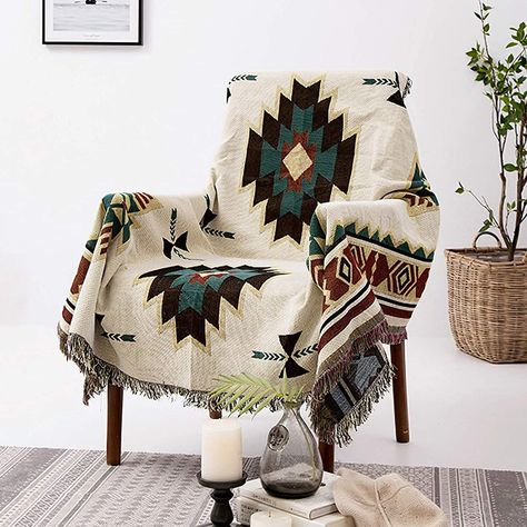 "100% Cotton THROW SIZE: 50\" W x 60\" L (include the Fringe); Fabric Content : 60% Cotton and 40% Polyester; Weight: 2.2lb DESIGN: Colorful southwest design, inspired by traditional southwest art, these lovely throws blanket let you add beautiful style and color to your home and feature an Aztec pattern in classic Southwestern colors of tan, chocolate, off white and turquoise, and also popular for hippie and boho themes, adds extra texture to your decor and turns your room into an inviting spac Boho Throw Blanket, Aztec Blanket, Boho Blanket, Cotton Throw Blanket, Blanket Cover, Couch Chair, Sofa Blanket, Sofa Seats, Decorative Blankets