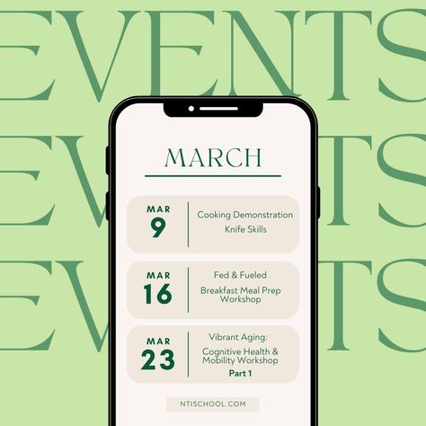 Take a look at our upcoming events! 👀 So many events on the schedule to participate in - ranging from hands on cooking classes, to live stream or in person nutrition lectures, and business focused ones as well! 🤩 Don't miss your chance! Check out our events page to learn more and sign up for the ones that interest you! 📅 Click the link in our bio to sign up! #holisticnutritionschool #nutritionschool #nutritiontips #holistichealth #virtualevents #holistic #optimalhealth #ntischool #nutrition... Upcoming Events Instagram Post, Business Story Ideas, Upcoming Events Design, Coaching Branding, Wellness Event, Squarespace Website Design, Pr Agency, Business Stories, Event Poster Design